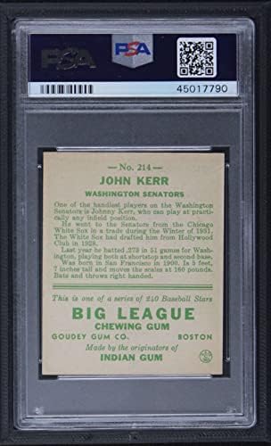 1933 Goudey 214 John Kerr Washington Senatörleri (Beyzbol Kartı) PSA PSA 6.00 Senatörler