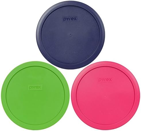 Pyrex 7402-PC 6/7 Su Bardağı (1) Yeşil, (1) Mavi ve (1) Fuşya Pembesi Yuvarlak Plastik Saklama Kapağı, ABD'de Üretilmiştir