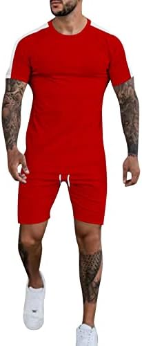 Bmısegm Erkek Takım Elbise Erkek Moda Rahat Düz Renk Eşleştirme Sahil Plaj Tatil 3D Dijital Baskı Kısa Kollu Şort