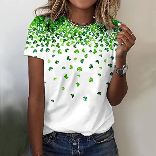 CGGMVCG St Patrick Günü Gömlek Kadınlar için Moda Rahat Üst Gömlek Kısa Kollu Yuvarlak Boyun Yeşil Kadınlar için Tops St Patrick