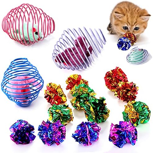 pawstrip Kedi Bahar Topları Renkli Mylar Buruşuk Topları Kedi Oyuncaklar İnteraktif Spiral Yavru Fare Oyuncak Kafesli Haddeleme Metal