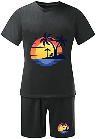 Bmısegm Takım Elbise Erkekler için Erkekler Yaz Kıyafet Plaj Kısa Kollu Baskılı Gömlek kısa Takım Elbise Gömlek Pantolon Takım Elbise