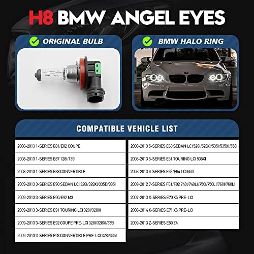 VEHİCODE H8 LED ampul melek gözler ışık halkası koşu ışıkları farlar 6000 K beyaz Kiti değiştirme BMW X5 X6 Z4 E60 E70 E82 E88 E90