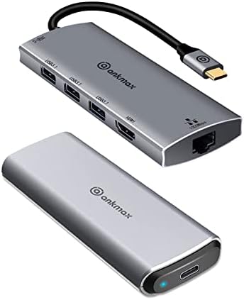 Paketler M. 2 SSD Muhafaza ve USB C Multiport Hub Adaptörü, ANKMAX UC31M2 + P631HG, 4K HDMI, 1Gbps Ethernet Bağlantı Noktası, USB 3.1,