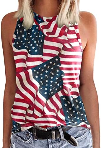 4th Temmuz Gömlek Kadınlar için Amerikan Bayrağı Yaz Kolsuz O Boyun Tankı Üstleri Yıldız Çizgili Kravat Boya Gömlek Casual Tees Tops