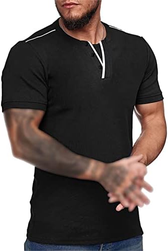Erkek Casual Slim Fit Temel Kısa Kollu Ön Placket V Yaka Tee Üst Yaz Düğmesi pamuklu tişört