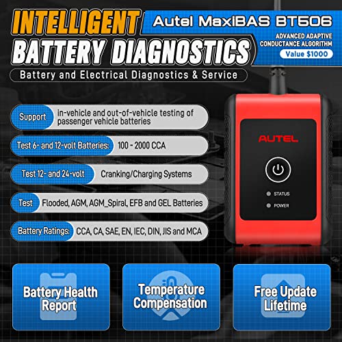 Autel MaxiBAS BT506 6V 12V Araç Akü Test Cihazı, 2023 Yeni 100-2000 CCA Yük Test Cihazı Adaptif İletkenliğe Sahip Otomotiv Alternatör