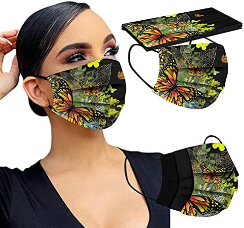 PAXOSTRO 50 Adet Tek Kullanımlık Siyah Face_Masks Renkli Kelebek Baskılı Tasarımlar Yetişkin, 3 katlı Yüz Nefes Filtre Koruyucu (Multicolor4)