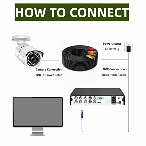 FİTE Güvenlik Kamera Kablosu All-in-One BNC Video Güç Kabloları, BNC Uzatma Siyah Kordon güvenlik kamerası DVR Güvenlik Sistemi (50FT)