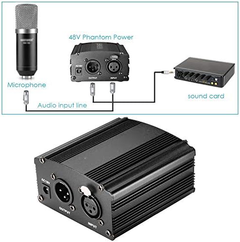 WSSBK Profesyonel Stüdyo Yayın ve Kayıt Kondenser Mikrofon Kiti + 48 V Fantom Güç Kaynağı Siyah