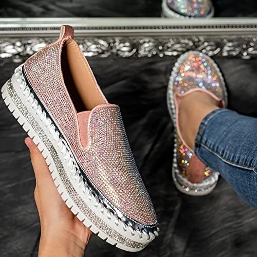 Kadınlar için Düz Kayma gündelik kadın ayakkabısı Ayakkabı Loafer'lar Kadın Eğlence için Kalın Tabanlı Rahat Düz Kristal rahat ayakkabılar