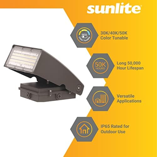 Sunlite 49173 LED Dış Mekan İnce Profil Kesme Wallpack Aydınlatma Armatürü, Güç Ayarlanabilir 30W/40W/50W, 6500 Lümen, Renk Ayarlanabilir