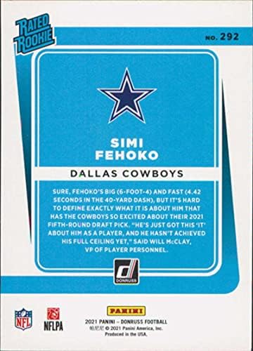 2021 Donruss 292 Simi Fehoko Dereceli Çaylaklar RC Çaylak Dallas Cowboys NFL Futbol Ticaret Kartı