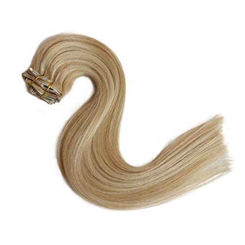 Remy klipsli postiş Balayage Yumuşak gerçek insan saçı postiş 12 uzun saç postişi Doğal Bej Sarışın Ağartıcı Sarışın 70g 7 Adet Kadınlar