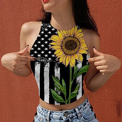 Kırpma Tankı Üstleri Kadınlar için Amerikan ABD Bayrağı Kırpılmış Gömlek Yaz Kolsuz Temel Tankları Teengirls Bağımsızlık Günü Kıyafet