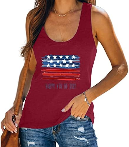 Mutlu 4th Temmuz Tankı Üstleri Kadınlar için Amerikan Bayrağı Gömlek Sevimli Mektup Baskılı Vatansever Gömlek Yaz Kolsuz Tee Tops