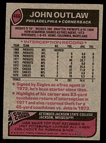 1977 Topps 466 John Outlaw Philadelphia Kartalları (Futbol Kartı) VG Kartalları Jackson St