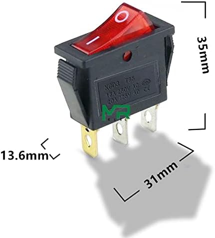 XUEFU KCD3 Rocker anahtarı ON-Off 2 pozisyon 3 Pin elektrik ekipmanları ışık güç anahtarı 16A 250VAC / 20A 125VAC 35mm*31mm*14mm (Renk