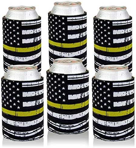 Can Soğutucu Kollu ABD İnce Sarı Çizgi Bayrağı Can Coolies Toplu İçecek Bira Can İzolatör Kapakları Katlanabilir Can Sarar 6 Adet