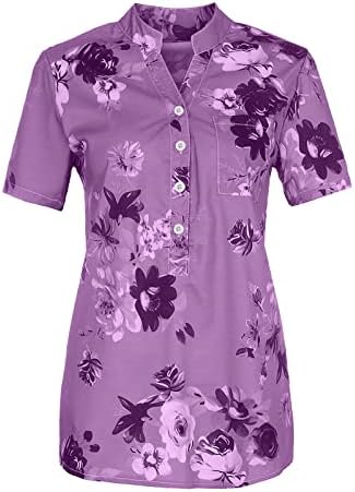 Yaz Bluzlar Kadınlar için 2023 Moda Vintage Çiçek Gevşek Kısa Kollu V Boyun Düğme Aşağı Günlük T Shirt Tops