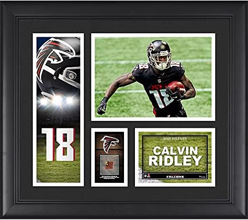 Calvin Ridley Atlanta Falcons, 15 x 17 Oyuncu Kolajını Bir Parça Oyun Kullanılmış Futbolla Çerçeveledi-NFL Oyunu Kullanılmış Futbol