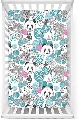 Panda Temalı Gömme Beşik Çarşaf, Standart Beşik Yatak Gömme Çarşaf Yumuşak ve Nefes Alabilen Çarşaflar-Beşik Yatak Çarşafı veya Bebek