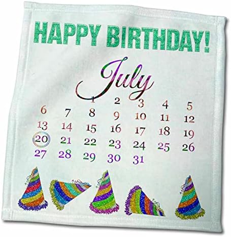 20 Temmuz'da 3dRose Doğum Günü, Parıltılı Görünüm Doğum Günün Kutlu Olsun ve Renkli Şapkalar-Havlular (twl-181485-3)
