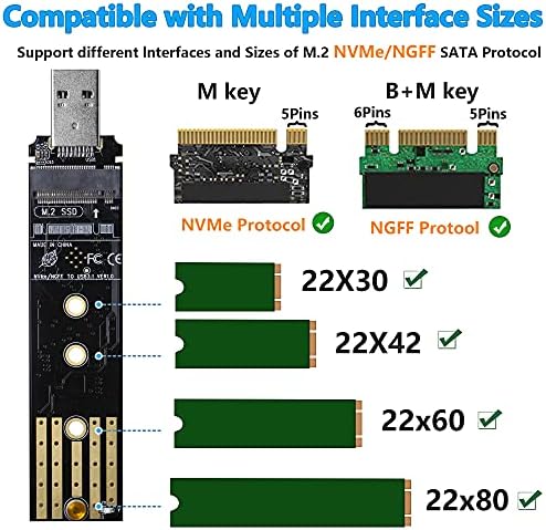 CERRXİAN M. 2 NVME NGFF SSD Muhafaza Adaptörü, USB A 3.0 NVME, SATA PCIe M Anahtar Desteği 2230/2242/2260/2280 (NN)