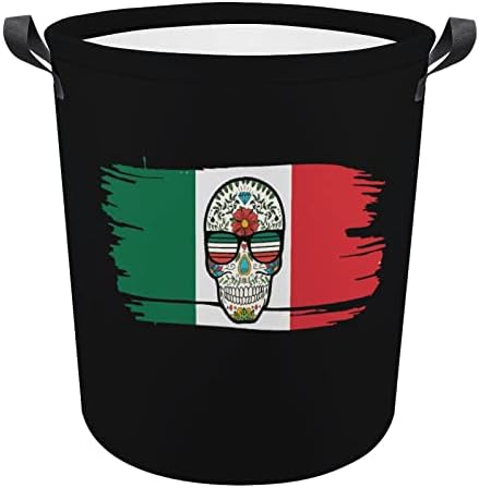 Meksika Bayrağı Şeker Kafatası çamaşır kollu sepet Yuvarlak Katlanabilir çamaşır sepeti Depolama Sepeti Yatak Odası Banyo için