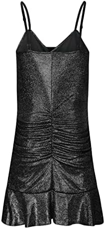 FEHLEGD Moda Pullu Elbiseler Kadın Yaz Seksi Spagetti Kayışı Wrap V Yaka Kolsuz Katı Katmanlı Kısa Mini Kulüp Elbise