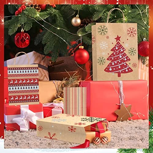 IDAODAN noel hediyesi Çanta-16 PCS Noel kağıt saplı çanta, Noel Goody Wrap Çanta Çeşitli Boyutları için Noel Parti Iyilik Tatil Tedavi
