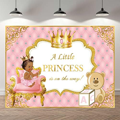 SeekPro Pembe ve Altın Bebek Duş Zemin Siyah Prenses Tepeli Bebek Duş Arka Plan Altın Taç Sevimli Ayı Glitter Bebek Duş Süslemeleri