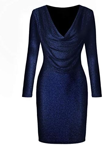 HDgTSA Kadınlar Seksi Derin V Yaka Uzun Kollu Düz Renk Elbise Gece Kulübü Parti gece elbisesi Zarif Resmi