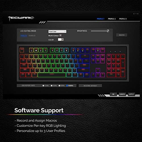Tecware Phantom 87 Tuşlu Mekanik Klavye, RGB led, Outemu kırmızı Anahtar (Yenilendi)