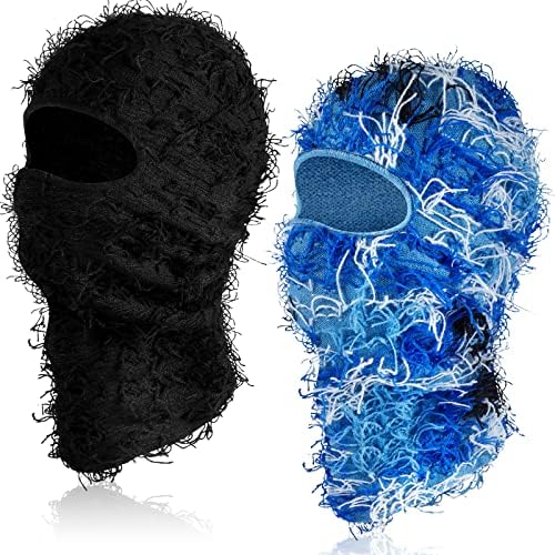 2 Paket Sıkıntılı Yün Kayak Maskesi Tam Yüz Örme Yün Rüzgar Geçirmez Serin Kayak Maskesi Soğuk Hava için
