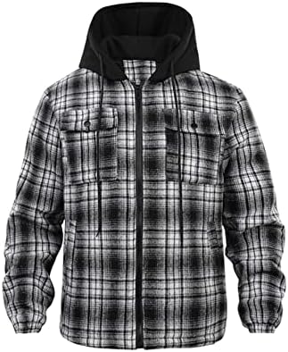 Kadınlar için OSHHO Ceketler-Erkekler Ekose Baskı İpli kapüşonlu ceket (Renk: Siyah ve Beyaz, Boyut: XX-Large)