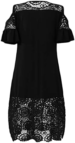 ADHOWBEW Düğün Konuk Elbiseler Kadınlar için, zarif Dantel Kısa Kollu Soğuk Omuz Maxi Elbise Artı Boyutu Fırfır O-Boyun Elbise