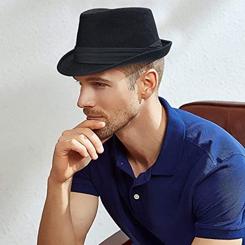 Bayan Erkek Klasik Keçe Fötr Şapka Kısa fötr şapka Şapka Siyah Manhattan Gangster Caz Şapka Unisex için