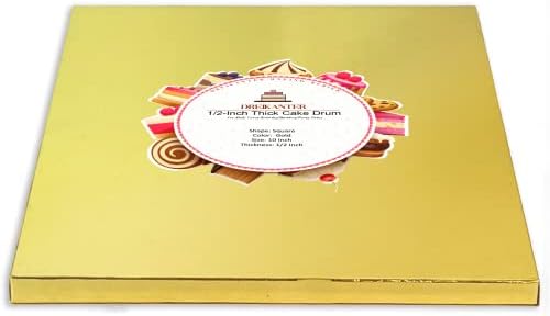 Kek Tamburu –Pürüzsüz Kenarlı 10 inç Kek Tamburu-Tek Kekler ve Çok Katmanlı Ağır Kekler için Kare Altın Sağlam Kek Tahtası -1 Paket–