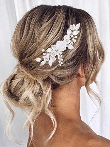 Brıshow Gelin Saç Tarak Gümüş Çiçek Düğün saç aksesuarları Yaprak Gelin saç parçası Inci saç tokası Kadınlar ve Kızlar ıçin