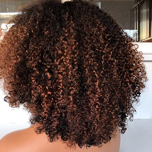 200 % Yoğunluk gölgeli insan saçı Peruk Afro Kinky Kıvırcık İki Ton kahküllü peruk Brezilyalı işlenmemiş insan saçı Makinesi Kafa Derisi