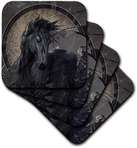 3 Gotik görünümlü görkemli bir Friesian atı atın - Seramik Karo Bardak Altlıkları, 4'lü set
