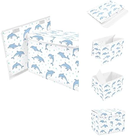 CaTaKu Karikatür Deniz Yunusları kapaklı eşya kutuları Kumaş Büyük Saklama Kabı Küp kulplu sepet Giysi Raflarını Düzenlemek için Dekoratif