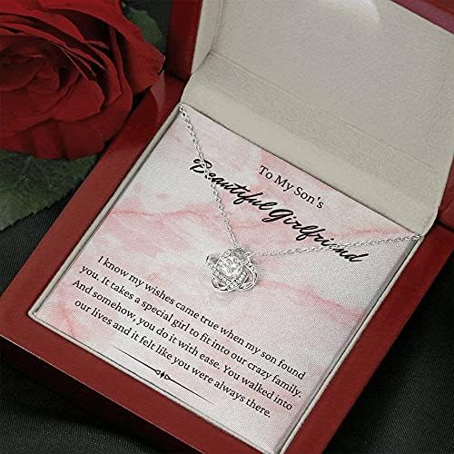 Message Card Jewelry, El yapımı Kolye - Kişiselleştirilmiş Hediye Aşk düğümü Kolye, Oğlunun Kız Arkadaşının doğum günü hediyesi, Oğlunun