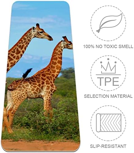 SDLKFRELİ 6mm Ekstra Kalın Yoga Mat, İki Zürafalar Yürüyüş Afrika Prairie Baskı Çevre Dostu TPE Egzersiz Paspaslar Pilates Mat ile