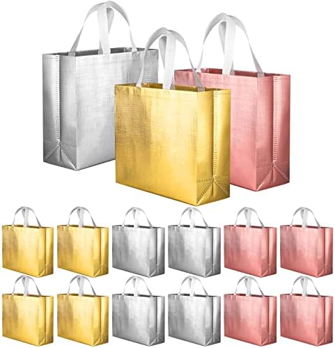 Cooraby 15 Paketi Şık Olmayan Dokuma Tote saplı çanta Parlak Kullanımlık Bakkal Alışveriş hediye keseleri 12. 2x4. 7x11 İnç Gelinlik