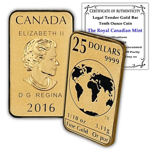 CA 1/10 oz Kanada Kraliyet Darphanesi Yasal İhale Altın Külçesi Orijinallik Sertifikası ile Parlak Dolaşımsız Çubuk $ 25 BU