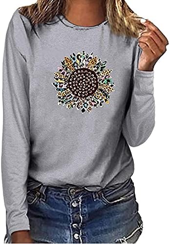 Bayan Basit Crewneck Kazak Uzun Kollu T Shirt Ayçiçeği Baskı Sevimli Komik Grafik Tişörtü Casual pamuklu üst giyim
