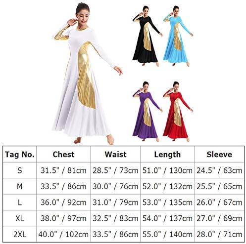 IMEKİS Kadınlar Metalik Altın Övgü Dans Elbise Renk Blok Kemer Uzun Kollu Liturjik İbadet Kostüm Kilise Robe Praisewear