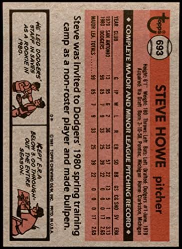 1981 Topps 693 Steve Howe Los Angeles Dodgers (Beyzbol Kartı) ESKİ Dodgers